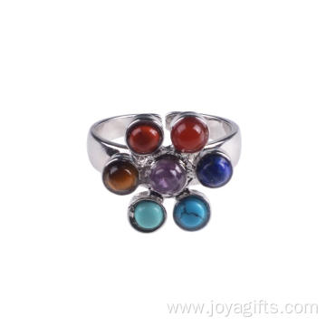 Elegant Natural Gemstone Reiki Healing Seven Chakras Crystal Ring